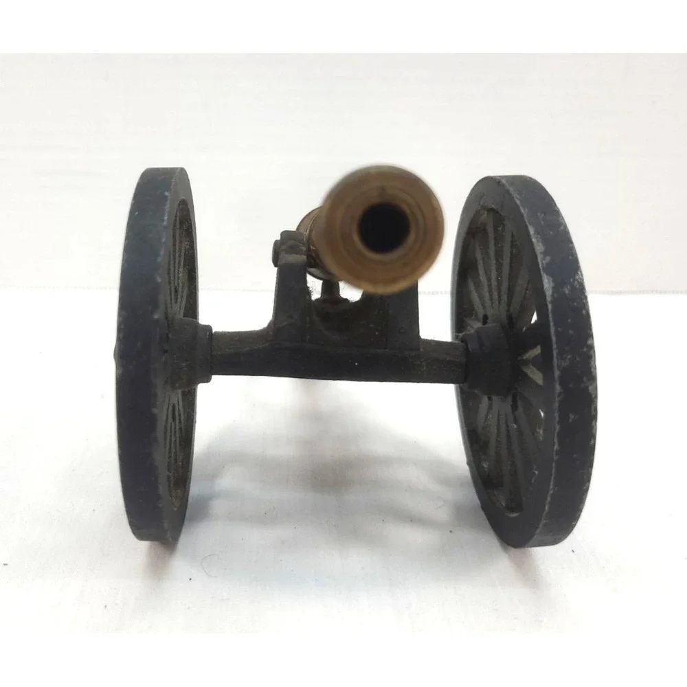 Vtg Brass and Cast Iron Miniature Civil War Cannon Barrel & Wheels Move